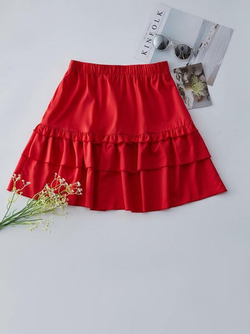 Solid Layered Ruffle Skirt - takostyle