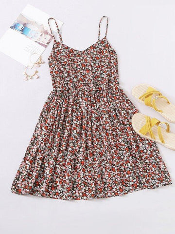 Ditsy Floral Flare Hem Dress - takostyle