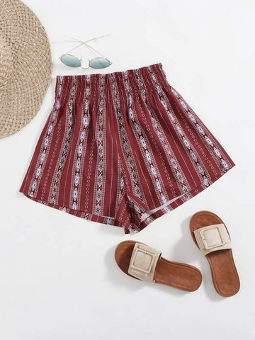 Shirred Waist Tribal Shorts - takostyle