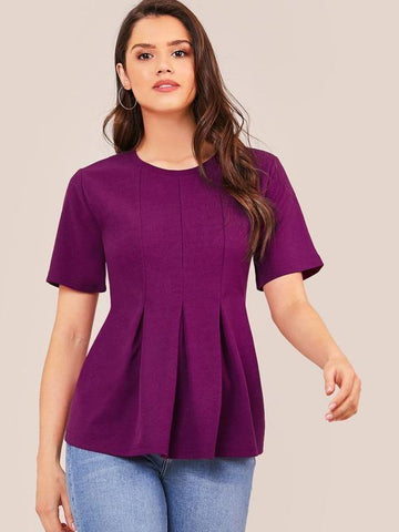 Foldover Pleated Front Solid Top - takostyle
