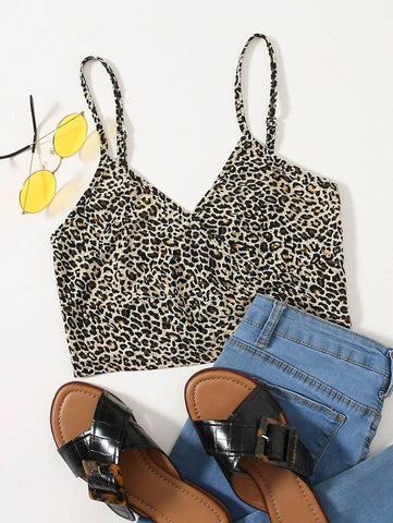 Leopard Print Crop Cami Top - takostyle