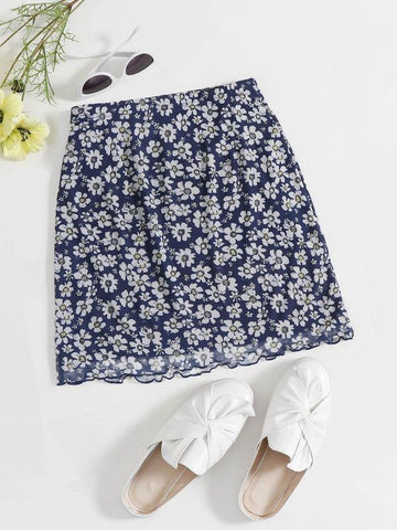 Lettuce Trim Daisy Floral Mesh Skirt - takostyle