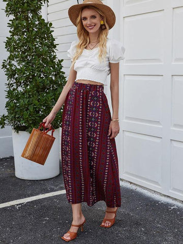 Tribal Embroidery High Waist A-line Skirt - takostyle