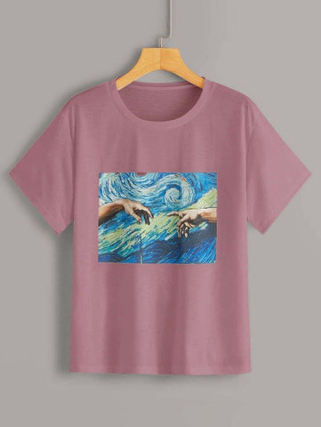 Graphic Print Short Sleeve Tee - takostyle