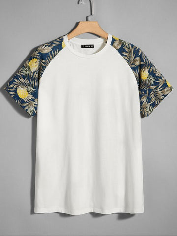 Men Pineapple and Tropical Print Raglan Sleeve Tee