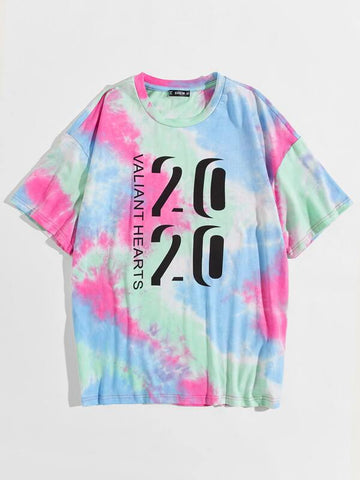 Men Letter Graphic Tie Dye Tee
