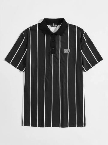 Men Patched Detail Striped Polo Shirt