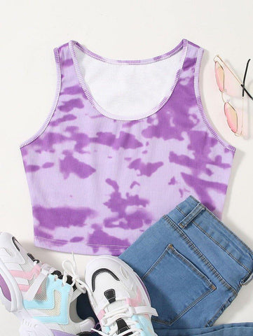 Tie Dye Ribbed Crop Tank Top - takostyle