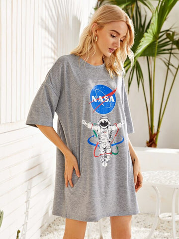 Figure And Letter Graphic Tee Dress