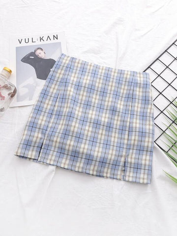 Tartan Slit Hem Mini Skirt - takostyle