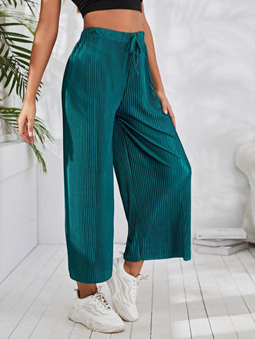 Pleated Drawstring Wide Leg Pants - takostyle