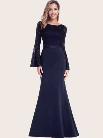 EverPretty Bell Sleeve Lace Bodice Mermaid Prom Dress - takostyle