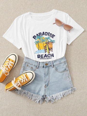 Palm Tree & Letter Graphic Tee - takostyle