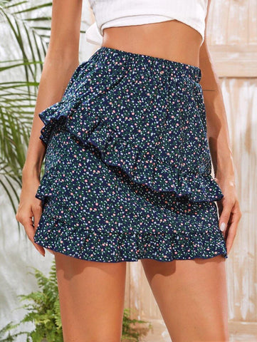 Ditsy Floral Ruffle Tiered Layer Skirt - takostyle