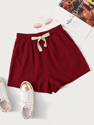 Drawstring Waist Slant Pocket Shorts - takostyle