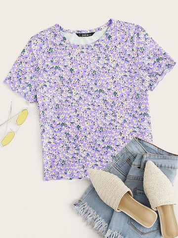 Ditsy Floral Lettuce Edge Top - takostyle