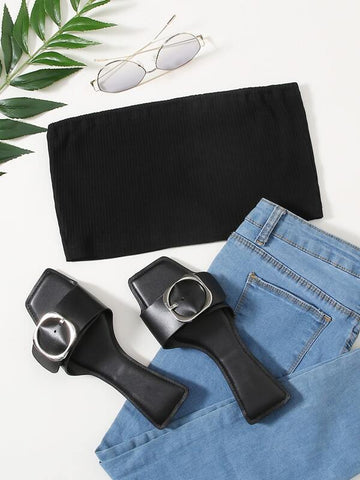 Ribbed Solid Crop Tube Top - takostyle