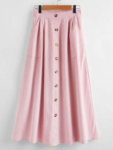 Button Front Flared Skirt - takostyle
