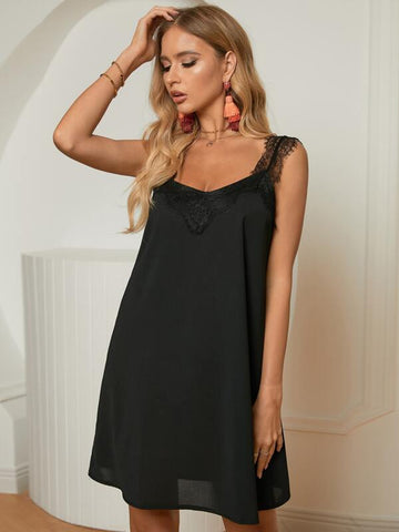 Contrast Lace Solid Cami Dress