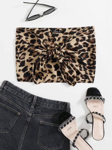 Tie Front Leopard Tube Top - takostyle