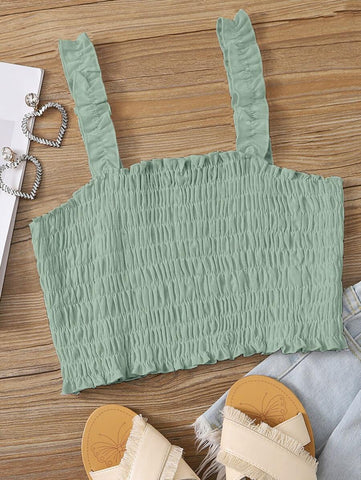 Shirred Frill Trim Crop Top - takostyle