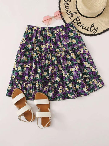 Allover Floral Frill Trim Skirt - takostyle