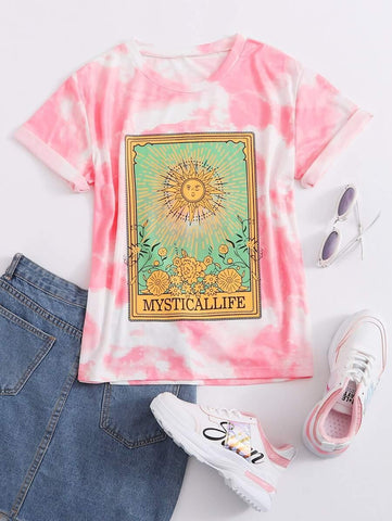 Graphic Print Tie Dye Tee - takostyle