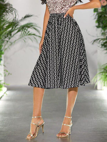 Chain Print Midi Flare Skirt - takostyle
