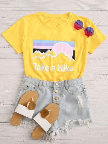 Slogan And Graphic Tee - takostyle