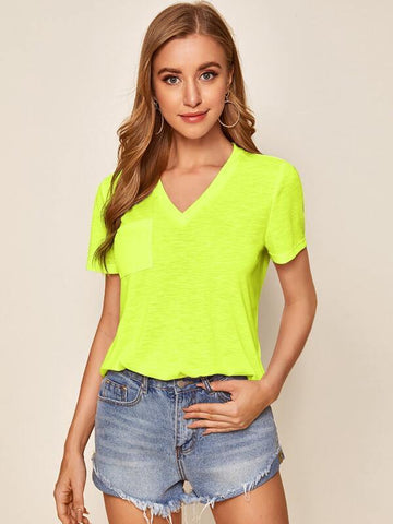 Neon Lime Pocket Patched Tee - takostyle