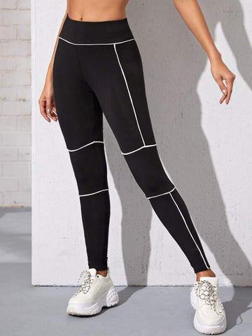 Wide Waistband Contrast Tipping Leggings - takostyle
