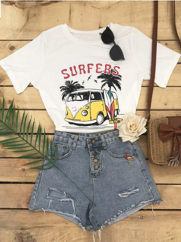 Letter And Graphic Print Tee - takostyle