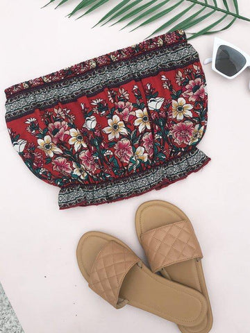 Floral And Tribal Print Tube Top - takostyle