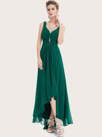 EverPretty Rhinestone Ruched Detail High Low Hem Prom Dress - takostyle