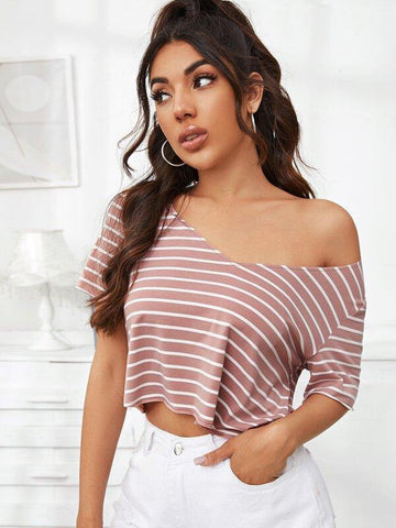 V-Neck Striped Crop Top - takostyle