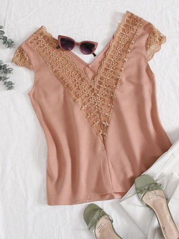 Embroidered Mesh Insert Top - takostyle