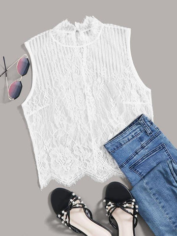 Scallop Hem Sheer Lace Top - takostyle