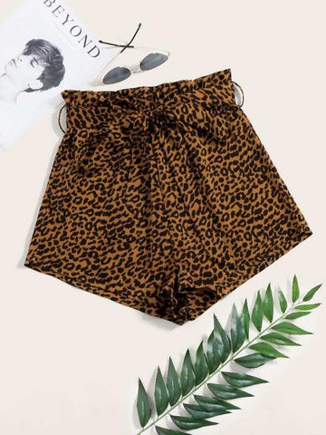 Paperbag Waist Belted Leopard Shorts - takostyle