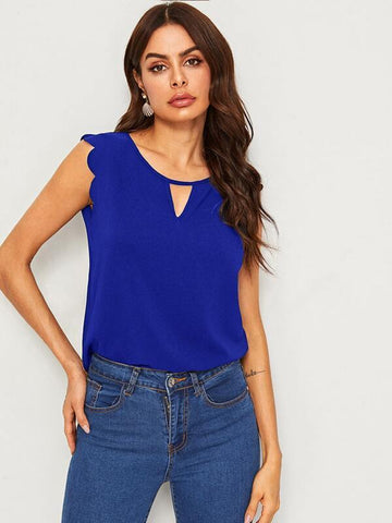 Keyhole Neck Scallop Trim Top - takostyle