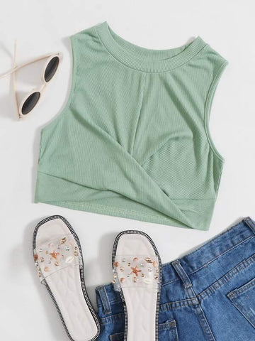 Twist Hem Crop Ribbed Top - takostyle