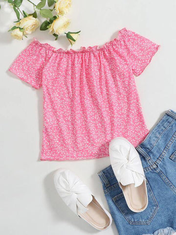 Plant Print Lettuce Edge Bardot Tee - takostyle