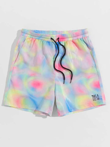 Men Tie Dye Slogan Graphic Wind Shorts