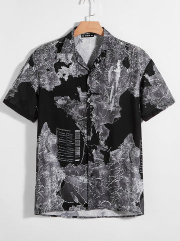 Men Revere Collar Graphic Shirt