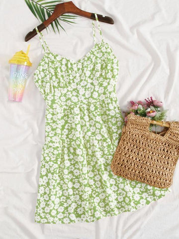 Floral Print Ruched Bust Sundress - takostyle