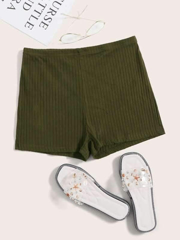 Elastic Waist Rib-knit Shorts - takostyle