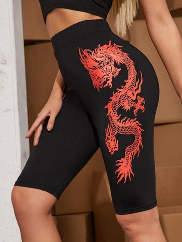 Dragon Print Biker Shorts - takostyle