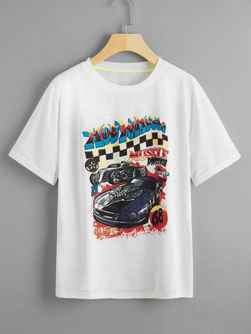 Car & Letter Graphic Tee - takostyle