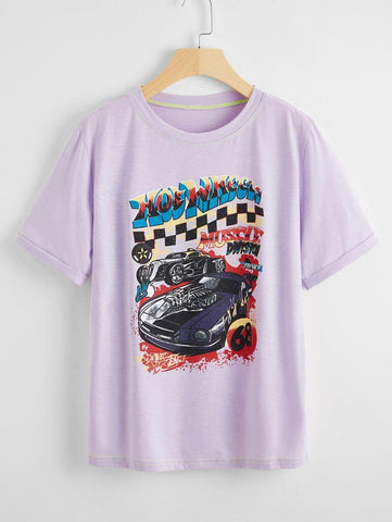 Car & Letter Graphic Tee - takostyle