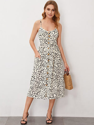 Dalmatian Print Button Front Cami Dress