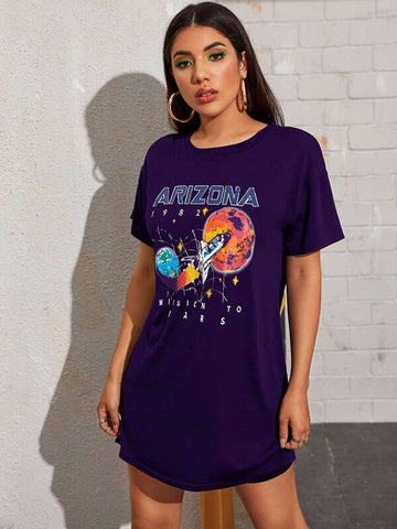 Letter And Graphic Print Tee Dress